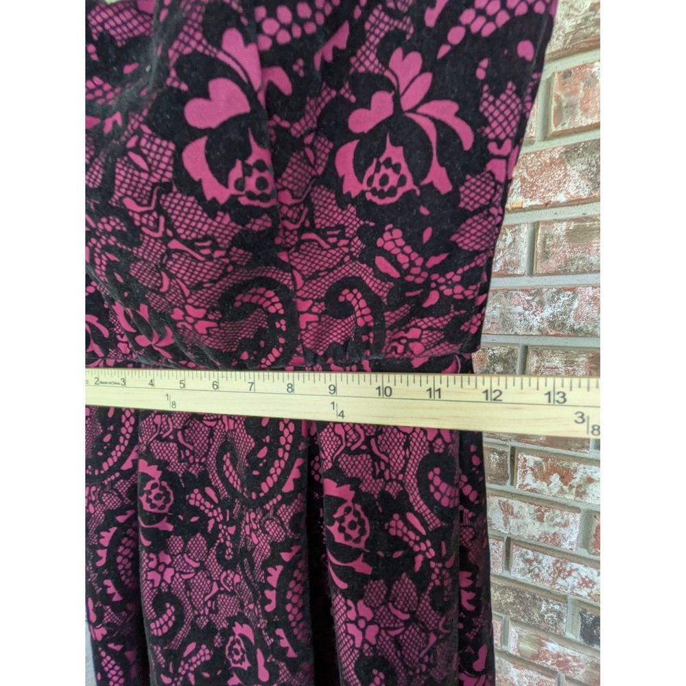 Black Pink Lace Cold Shoulder Fit & Flare Dress Goth Coquette Party Romantic - Picture 10 of 12
